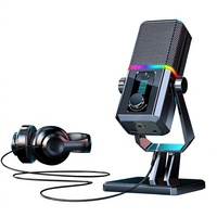Micrófono de Escritorio Inalámbrico USB-C con IA de Doble Modo, Cancelación de Ruido, Micrófono de Condensador para PC, Luz RGB, Micrófono para Juegos USB