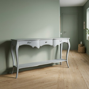 MEUBLE FRANÇAIS PEINT À LA MAIN GRIS VINTAGE LONGUE CONSOLE TABLE 3T AMELIA FINE-ACAJOU POUR MEUBLES DE SALON - Product Image 2