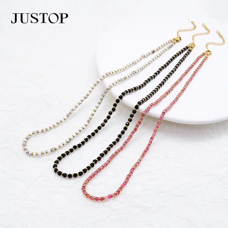 Haute Qualité Nouvelles Femmes Conception De Chaîne En Or En Gros En Acier Inoxydable Blanc Jade Rose Tourmaline Chaîne Hommes Collier