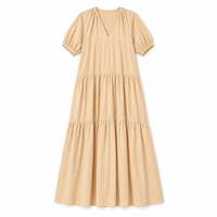 Robe longue décontractée à col en V et manches courtes pour femme, coupe ample, fabricant OEM ODM