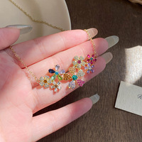 Collier de mariage et boucles d'oreilles de luxe en acier inoxydable plaqué or 18 carats avec pendentif fleur vintage et zircons colorés
