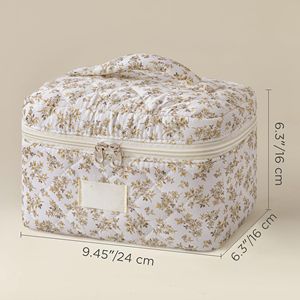 Large Quilted Makeup <b>Bag</b> for Women Cosmetic Case Travel Toiletry Organizer with Handle - Product Image 3