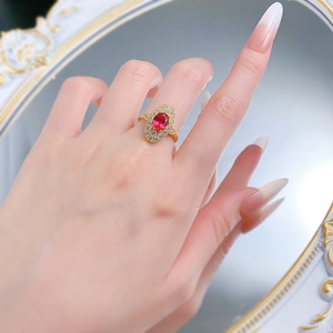 Nuovo Anello in Argento S925 Stile Palazzo Retrò di Lusso con Zircone Rosso Ellittico 6 * 8mm, Gioiello da Matrimonio - Product Image 4