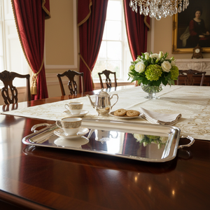 Plateau rectangulaire classique en argent de Sheffield avec emblème et poignées, décoration de la maison de la famille royale - Product Image 3