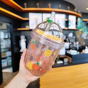 แก้วน้ำเด็กน่ารักสองชั้น ปลอดสาร BPA พร้อมฝาและหลอด ขายส่ง - Product Image 2