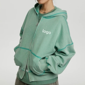 Custom Streetwear Rhinestone Double <strong>Zipper</strong> Cotton <strong>Hoodie</strong> <strong>Women</strong> Acid Wash Oversized Blank Zip up <strong>Hoodie</strong> - Product Image 3