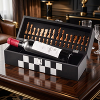 Caisse en bois MDF noir avec jeu d'échecs et plateau pour 1 bouteille pour tire-bouchons et ouvreurs
