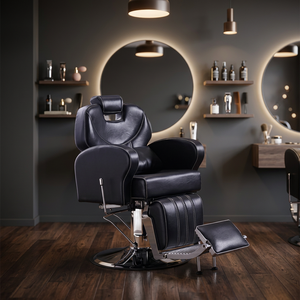 Modern Reclining Barber Chair Faux Leather <b>Adjustable</b> <b>Footrest</b> Hydraulic Pump Round Base Salon Furniture - Product Image 5