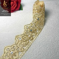 Bande de dentelle tressée brodée de sequins LEIXUSI, style ethnique traditionnel, pour accessoires de vêtements et projets DIY faits main