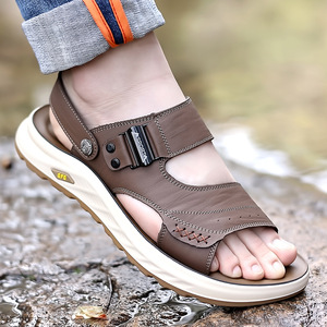 รองเท้าแตะหนังผู้ชายสีน้ำตาลพื้นหนาแบบติดเวลโครรองเท้าชายหาดลำลองแบบสวมแบบแบนยี่ห้อสปอร์ต้า - Product Image 3