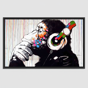 Banksy Monkey Animal Canvas Print - Street Art Gift,<b>BLACK</b> <b>FRAMED</b> CANVAS - Product Image 2