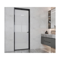 Porte coulissante sur mesure pour cuisine et salle de bain, cadre en alliage d'aluminium étanche, verre dépoli, design minimaliste, finition élégante