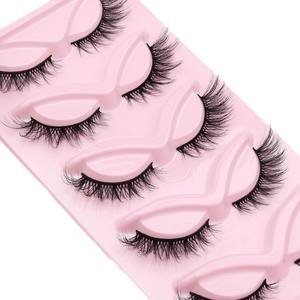 Vente en gros de 5 paires de faux cils en fourrure de vison artificielle 3D Cat-eye <span class=keywords><strong>Fox</strong></span> Series faits à la main avec boîte rose et bande en coton noir - Product Image 5