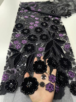 NI.AI Nouveau design Tissu en dentelle de velours brodé de perles et de sequins, Tissu en dentelle à broderie florale et perles