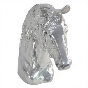 Figurine tête de cheval en aluminium Sculpture décorative en finition nickel Statue de cheval équestre élégante pour la décoration - Product Image 1