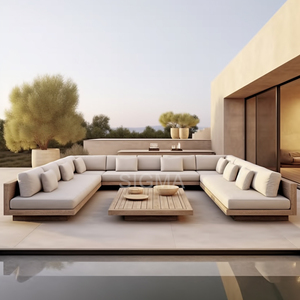 Impermeabile di lusso speciale <span class=keywords><strong>Design</strong></span> <span class=keywords><strong>per</strong></span> <span class=keywords><strong>esterni</strong></span> mobili L forma angolo Teak in legno minimalista combinazione modulare divano da giardino - Product Image 1