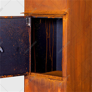 Freestanding Corten Steel Mailbox Rusty Vintage Outdoor <b>Letterbox</b> with Lock & <b>Parcel</b> Drop - Product Image 4