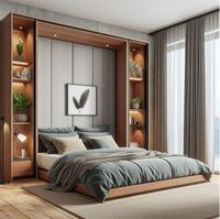 Lit mural pliant multifonctionnel de luxe sur mesure avec panneau en contreplaqué, rangement gain de place, design moderne, acier inoxydable pour la maison