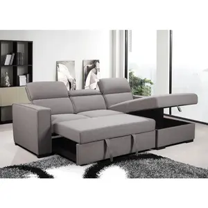 2p com cama extensível + chaise Mobiliário doméstico tecido chesterfield sala modular sofá-cama em L com encosto de cabeça