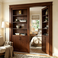 Élégante bibliothèque blanche double avec porte dissimulée, armoires de rangement fermées, porte secrète pour chambre à coucher