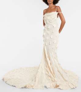 Женское длинное вечернее платье принцессы, вечернее платье из тюля с V-образным вырезом и аппликацией, популярное модное однотонное летнее платье на заказ - Product Image 6