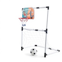 Jouet sportif : Mini panier de basket 2-en-1 à hauteur réglable avec support et but de football en plastique multicolore pour l'entraînement des garçons