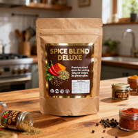 Sac d'emballage alimentaire en papier kraft mat personnalisé avec fermeture éclair en aluminium, debout, pour poudre de chili, épices, assaisonnement