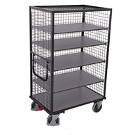 Chariot multi-niveaux robuste avec murs en treillis métallique et étagères réglables, gris anthracite, capacité de charge de 500kg