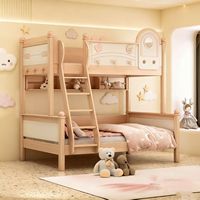 Lit superposé double moderne pour chambre d'enfant avec échelle, 2 niveaux, en frêne durable, style loft