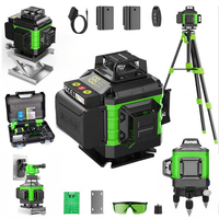 Niveau laser croisé vert 4D à 16 lignes, auto-nivelant à 360 degrés avec trépied et 2 batteries pour travaux de rénovation et de construction