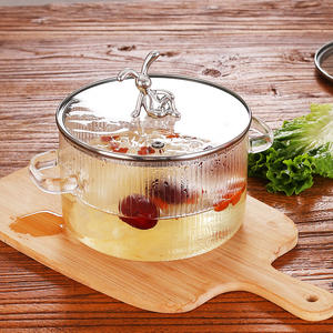Casserole en verre borosilicate haute résistance transparente à rayures de 1,5 L ODM OEM avec couvercle créatif pour cuisinière à induction - Product Image 3