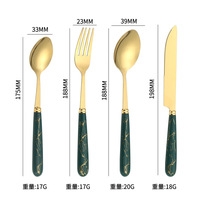 Vaisselle en acier inoxydable 24 pièces chaude manche en marbre de luxe léger couteau à dîner principal fourchette cuillère cuillère à café avec support coffret cadeau