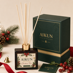Aikun Fruity Wood <b>Ocean</b> Breeze Amber Allure Square Glass Christmas Reed Diffuser Assortment with Wooden Caps for Holiday Gifts - Product Image 2