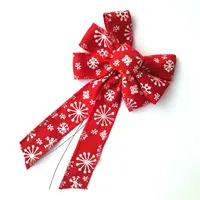 Có Dây Edge Trim Pretied Cây Giáng Sinh Vòng Hoa Trang Trí Bông Tuyết Đỏ Dấu Ấn Đay Ribbon Bow Tie 10 "X 18"