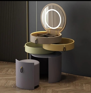 Table de toilette moderne et simple pour chambre à coucher, avec rangement en bois, charge <span class=keywords><strong>sans</strong></span> <span class=keywords><strong>fil</strong></span> et éclairage intégré - Product Image 1