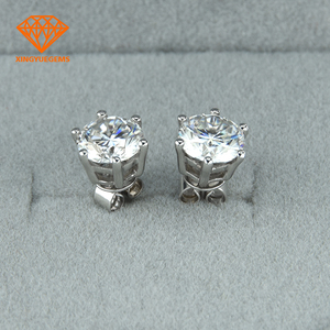 14k/18k مجوهرات من الذهب الأبيض/المجوهرات جولة شكل مويسانيتي الأحجار الكريمة القرط - Product Image 4