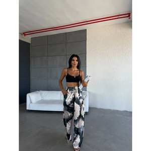 Satin Wide Leg Pants <b>High</b> <b>Waist</b> <b>Elastic</b> Breathable Casual Women's <b>Trousers</b> - Product Image 3