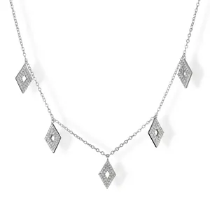 RAKOL NP5138女士时尚空心菱形立方锆石项链925纯银吊坠