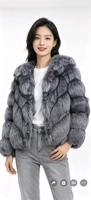 Manteau en fourrure de renard argenté à motif en V pour femme, veste courte de luxe en fourrure de renard blanc, gris, marron, épaisse et authentique pour l'hiver