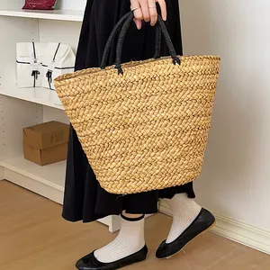 Bolso de compras de un hombro para mujer, bolsos de playa de verano de hombro de lujo para mujer, bolsos hechos a mano de diseñador tejidos de maíz a la moda