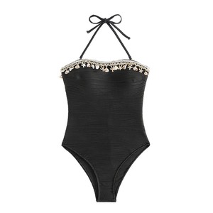 Maillot de bain une pièce sans bretelles, col halter, texturé, réversible, à carreaux, crocheté, pour les vacances à la plage, les sports nautiques pour femmes - Product Image 5