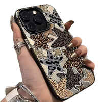 Coque de téléphone portable en TPU PC avec impression de lèvres de léopard scintillantes et étoiles, plaquée argent, pour iPhone 11 12 13 14 15 16 17 18 Pro Max