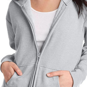 Sweat à capuche zippé décontracté pour femmes de qualité supérieure confortable couleur unie à manches longues femmes sweat à capuche zippé - Product Image 5