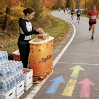 Table de promotion élégante avec cadre en bois, légère et portable, avec graphisme personnalisé, comptoir d'affichage pop-up pour le marketing d'événements
