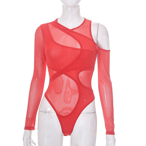 Vendita di Fabbrica: Tuta Aderente Sexy da <span class=keywords><strong>Donna</strong></span> con Fascia Incrociata, Nera, Trasparente in Rete, Maniche Lunghe - Product Image 6