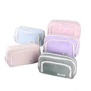 Trousse à crayons en toile à cinq couches avec cordon de serrage, grande capacité, style mignon avec couleurs assorties pour le rangement des stylos et fournitures de papeterie - Product Image 2