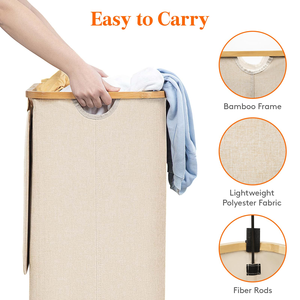 Large <b>Foldable</b> <b>Laundry</b> <b>Basket</b> with Bamboo Handle and Removable Bag for Home Use Hotel Cloth Washing Style with Lid - Product Image 5