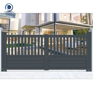 Panel de listones negros con incrustaciones de grano de madera simétrico, entrada personalizada para patio de villa, puerta de entrada de aleación de aluminio - Product Image 3