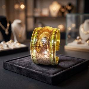 Engraved Design Open Cuff Bracelet Modern Adjustable Bangle Copper Gold Plating for Women Easter Wedding Gift Available Best - Product Image 3