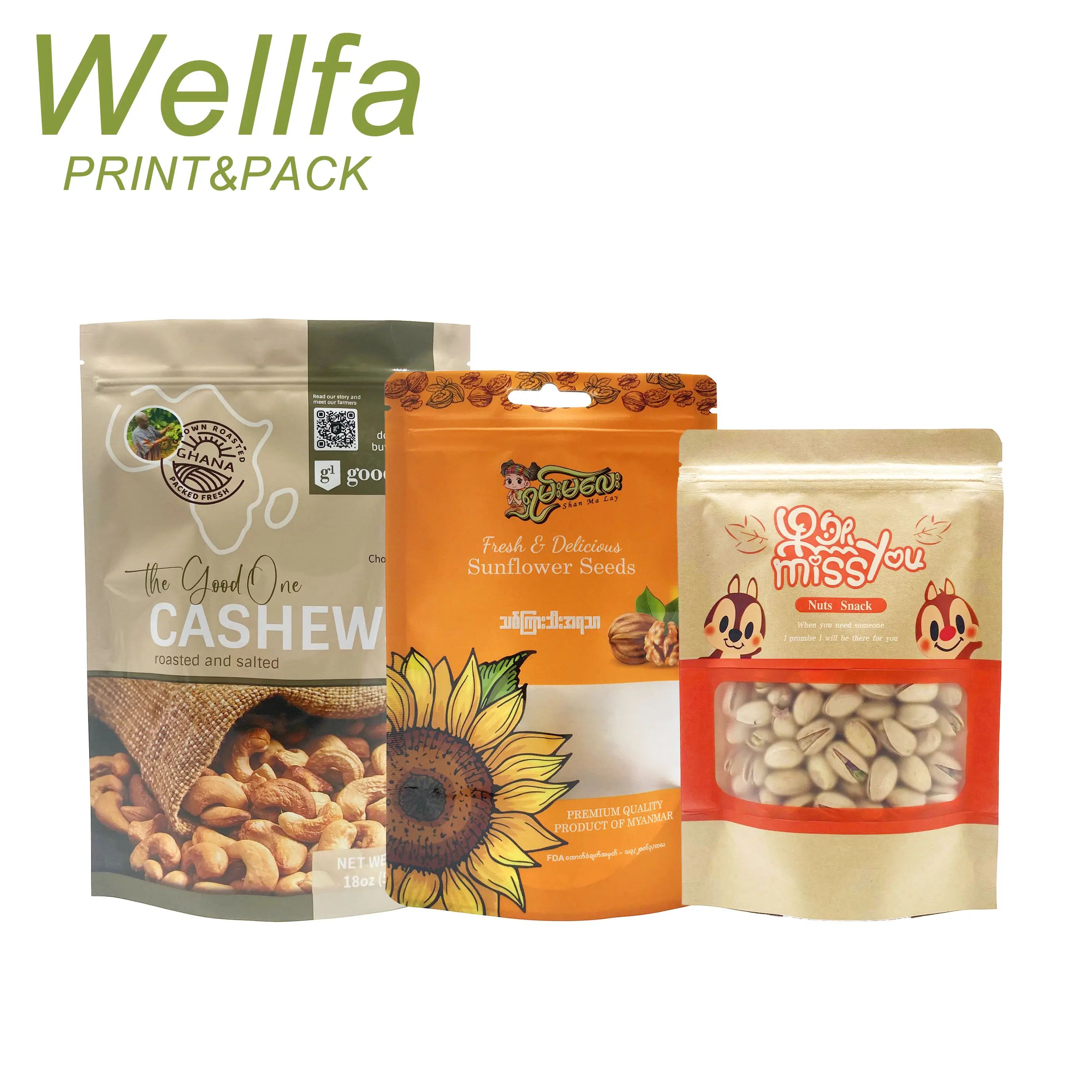 Customized Doypack Stand Up Top Zipper Dried Fruit Food Package Pouch Peanut Walnut Bag Pine Peanuts Mixed Cashew Nuts Packaging